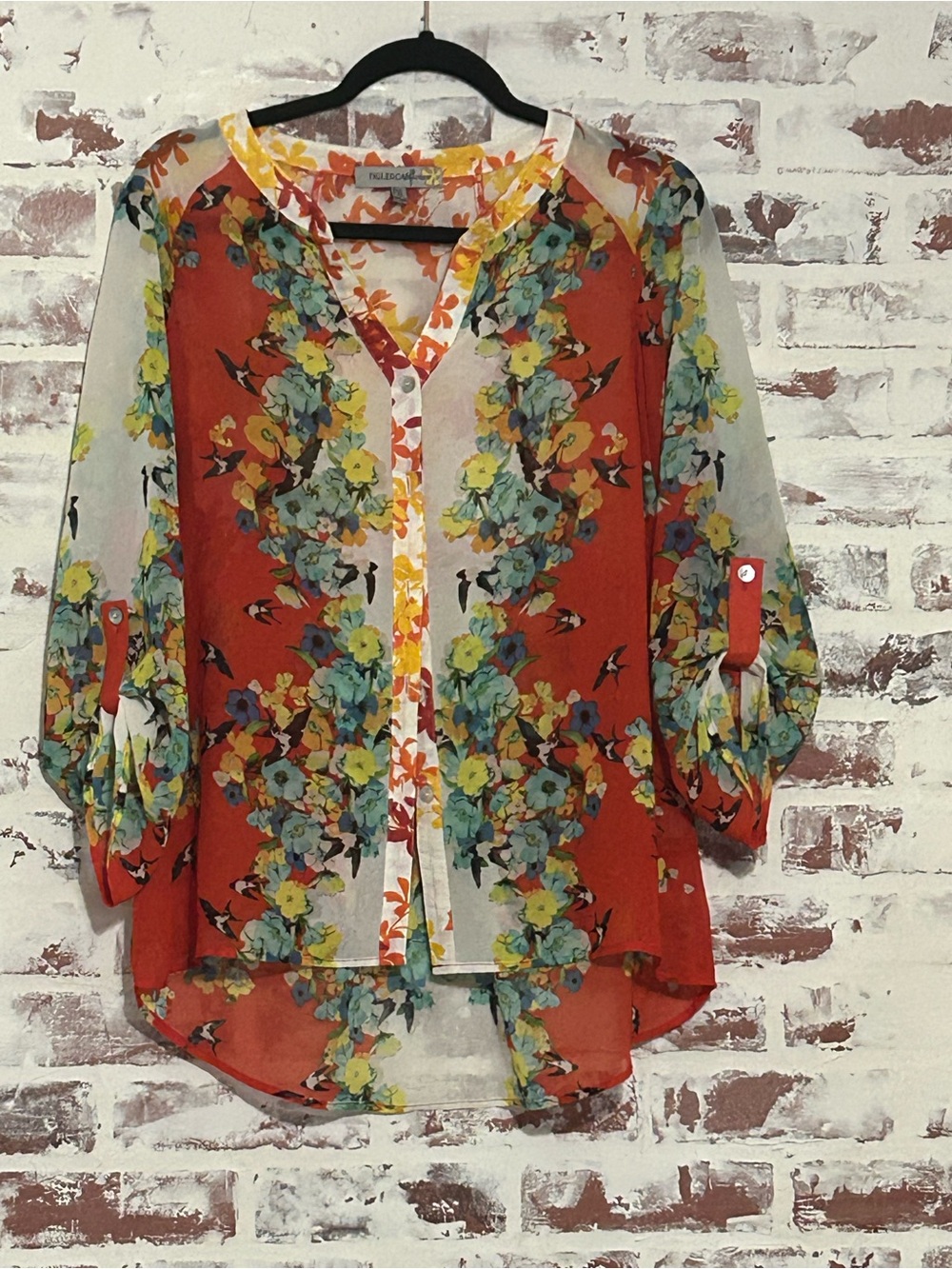 Colorful Floral Split-Front Blouse - Figueroa & Flower